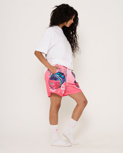 White & Pink Ombre Race Car Shorts