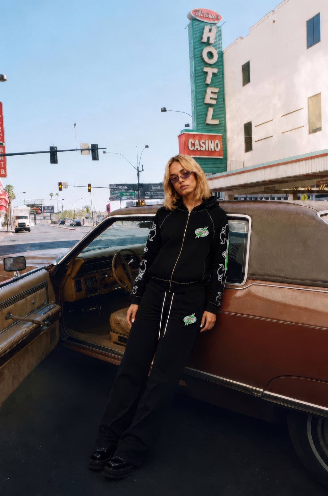 Black Fleur Lightning Bolt Y2K Sherpa Zip Hoodie