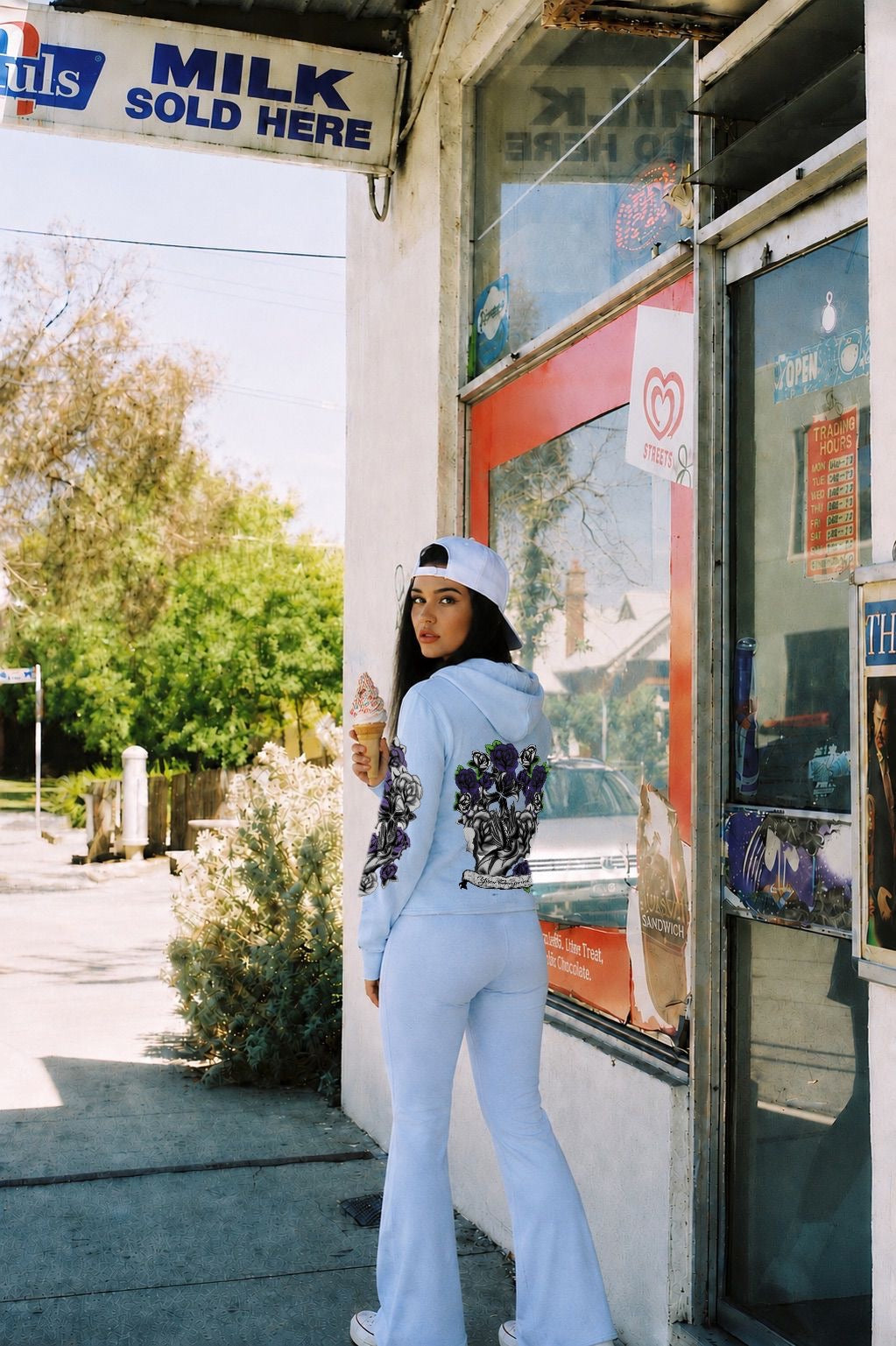 Blue Chrome Fleur Y2K Sherpa Pants