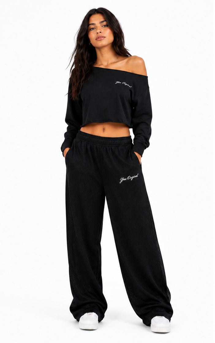 Black Signature Logo Mesh Pants