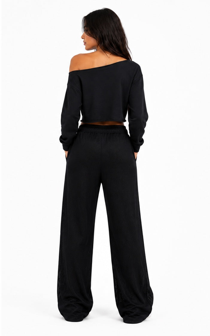 Black Signature Logo Mesh Pants