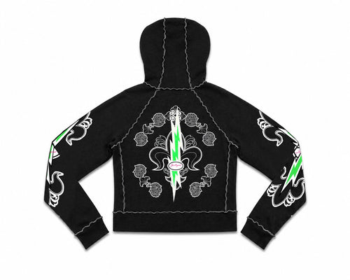Black Fleur Lightning Bolt Sherpa Zip Hoodie