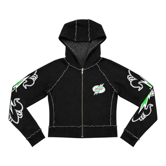 Black Fleur Lightning Bolt Y2K Sherpa Zip Hoodie