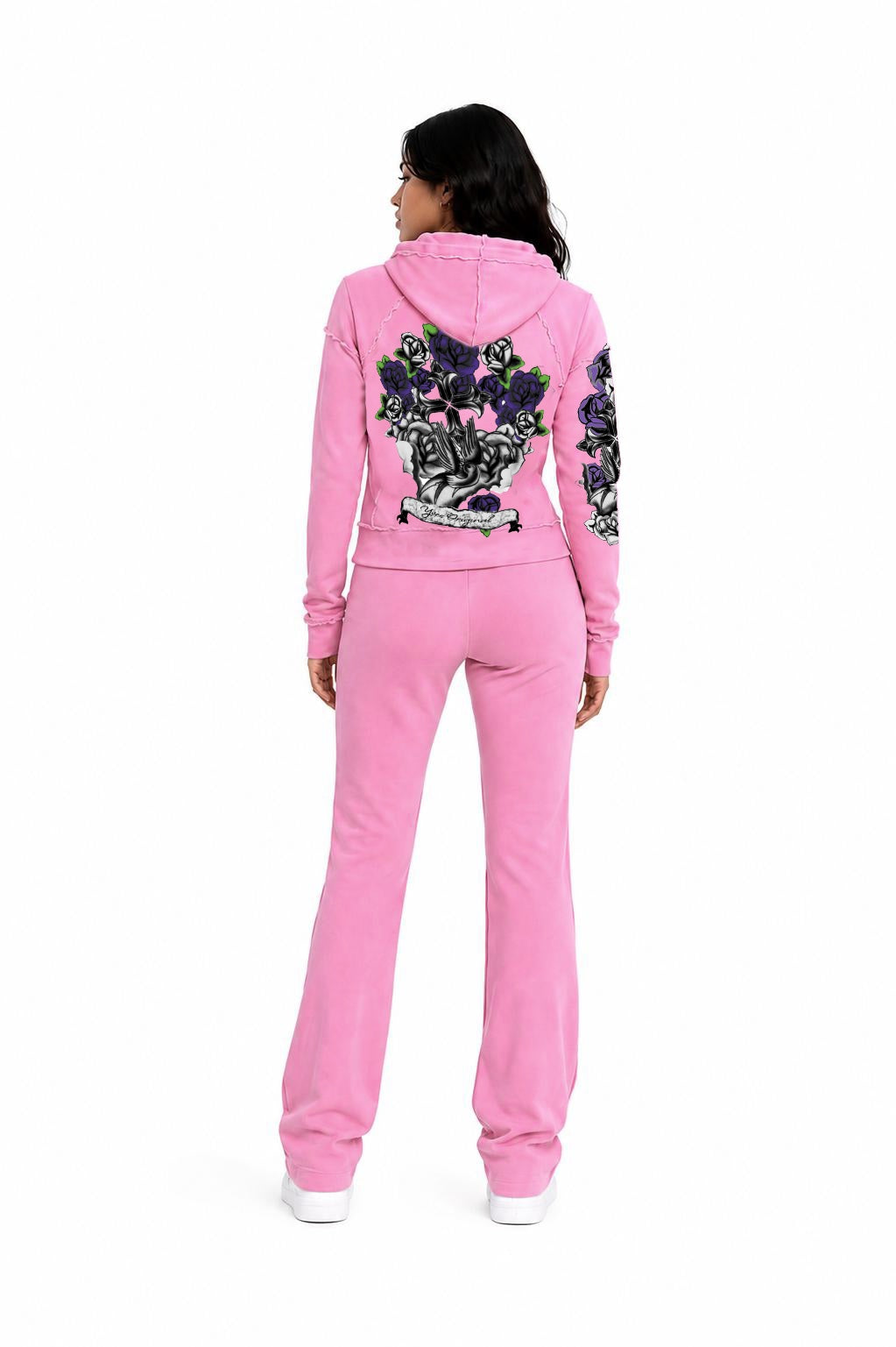 Pink Chrome Fleur Y2K Zip Sherpa Hoodie